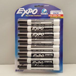 EXPO Dry Erase Markers w Low Odor Ink Chisel Tip 8 Pk Black Ink Classroom Pack